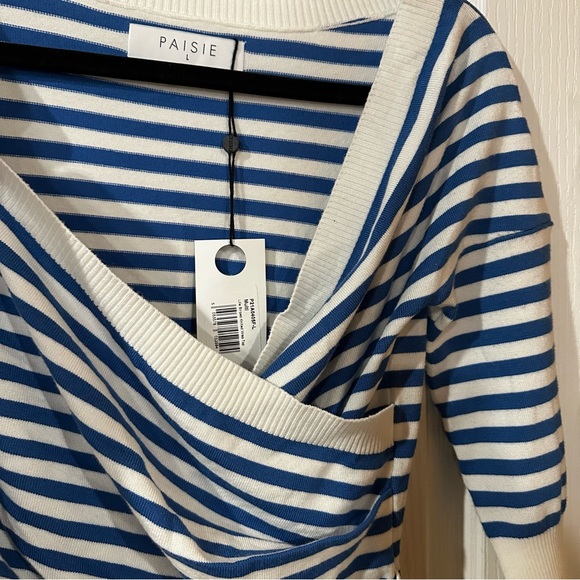 NWT Paisie Knitted Wrap Top In Marine Blue And White - Picture 12 of 13